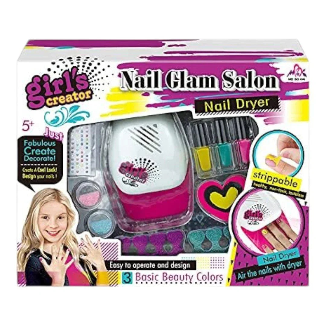 Girl's Creator Nail Paint Arts Kit - Nail Glam Salon with Nail Dryer (Ages 5+) - Jaiman Toys