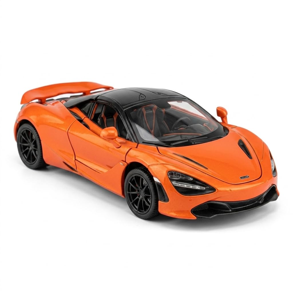 Joy Junction 1:24 Scale McLaren 720S Die-Cast Model Car | Pull Back Sports Car with Sound & Light | Orange Collectible Toy Car