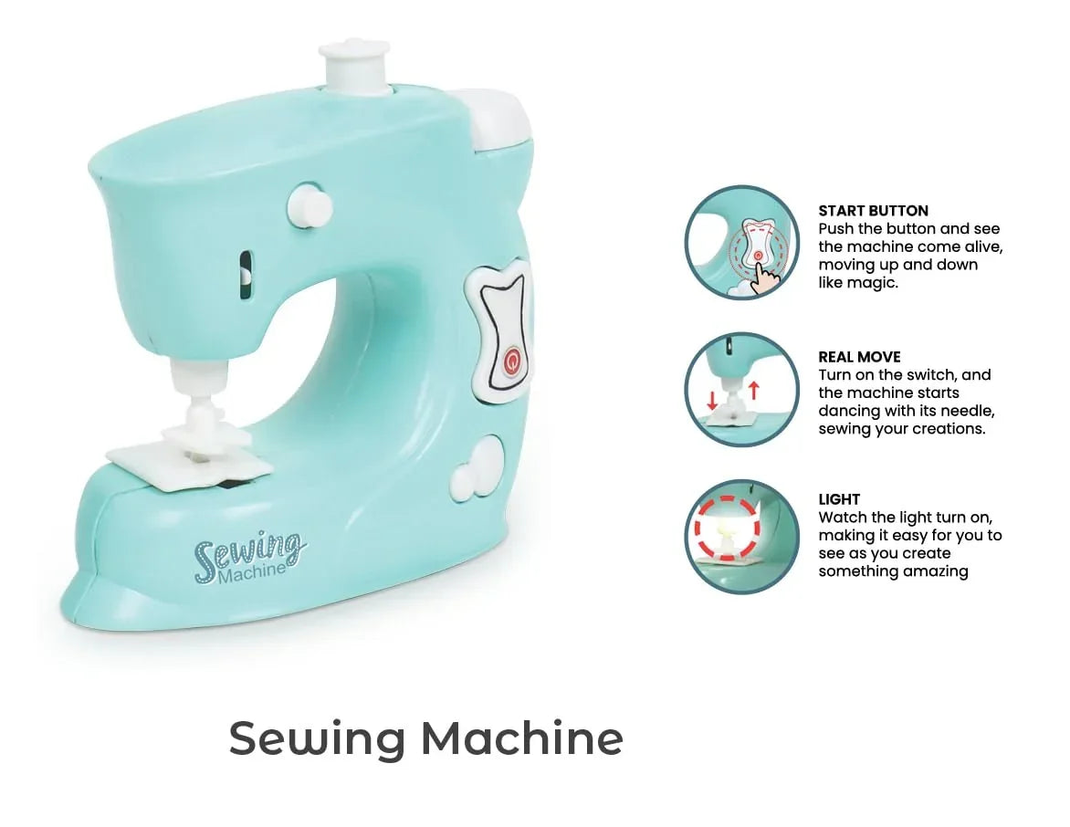 Pablo Honey Mini Iron, Microwave, Oven & Sewing Machine Household Play Set (Blue) - Jaiman Toys