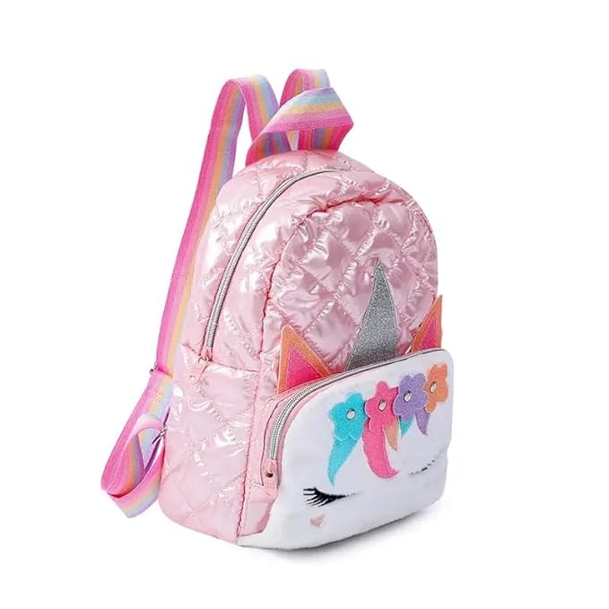 Unicorn Glitter Kids Backpack – Cute Quilted School Bag for Girls with Rainbow Straps