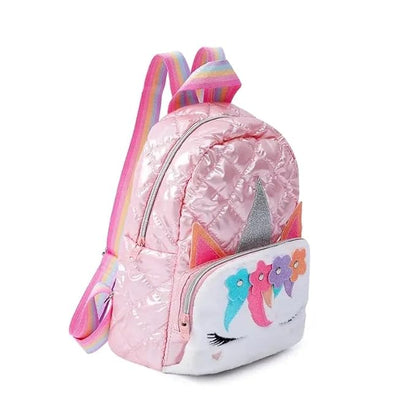 Unicorn Glitter Kids Backpack – Cute Quilted School Bag for Girls with Rainbow Straps