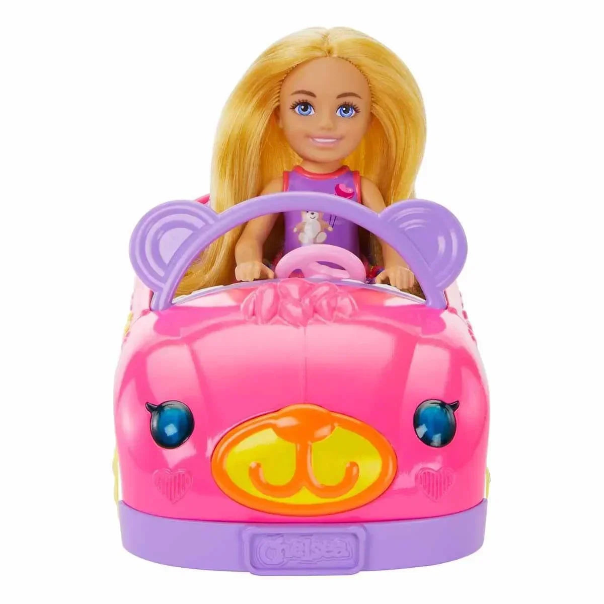 Barbie Chelsea Doll & Toy Car Set with Bear-Themed Convertible & Teddy Bear Accessory, Blonde Small Doll Wears Removable Skirt & Shoes - Jaiman Toys