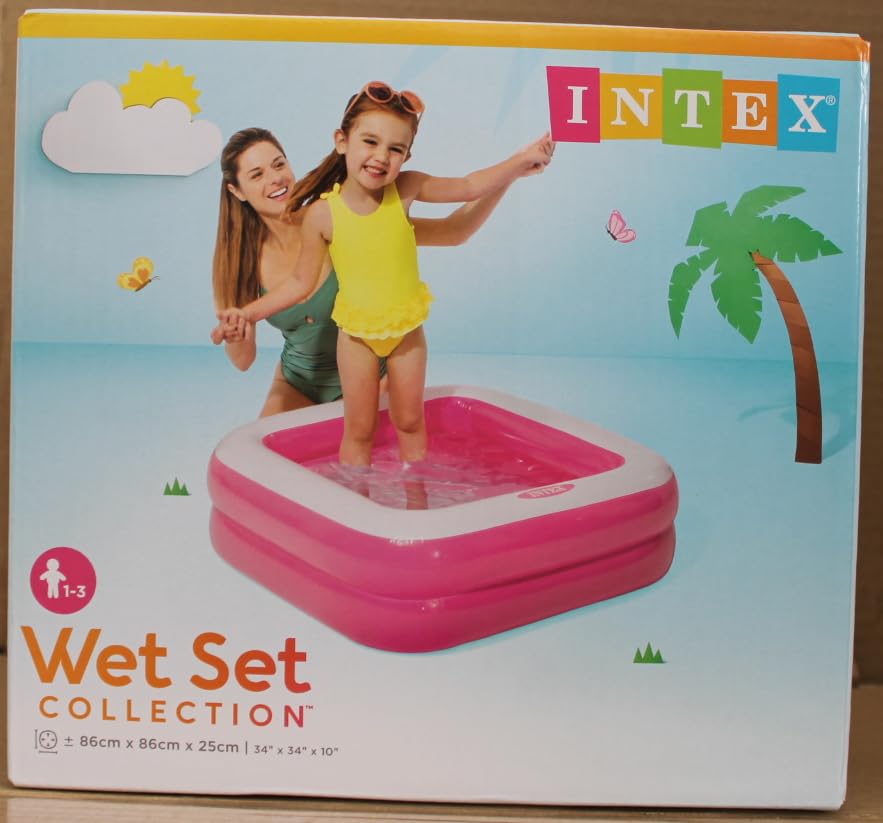 Intex 57100 Inflatable Square Swimming Pool 34" x 34" x 10" – Kids & Family Outdoor Garden Pool for Summer Water Fun