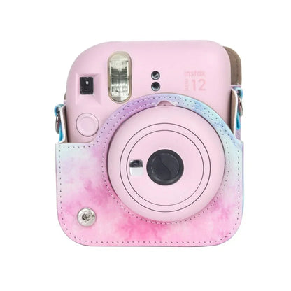 Blue Pink Painting Charm – Rainproof PU Leather Case for Instax Mini 12 with Adjustable Strap - Jaiman Toys
