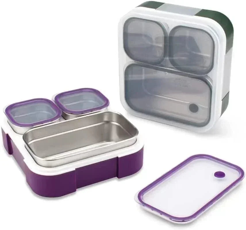 Stainless Steel Kids Lunch Box - 720ML Insulated Bento with Tableware & Bag, 3 Compartments, Leakproof, BPA-Free, Dishwasher Safe - Olive - Jaiman Toys