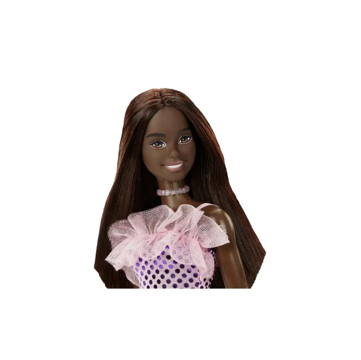 Barbie® Doll, Kids Toys, Dark Brown Hair, Pink Metallic Dress, Trendy Clothes and Accessories, Gifts for Kids - Jaiman Toys