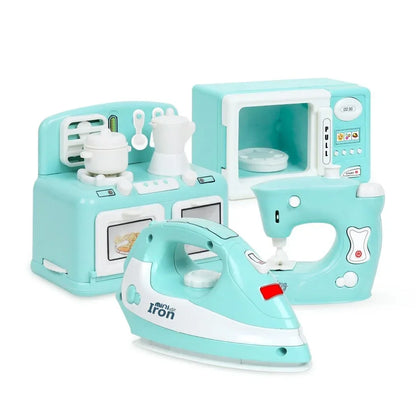 Pablo Honey Mini Iron, Microwave, Oven & Sewing Machine Household Play Set (Blue) - Jaiman Toys