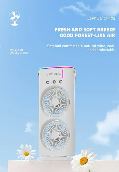 Lenyes LHF03 Tower Dual Fan – Portable USB Fan with LED Lighting, 3 Speeds, 2 Light Modes, High-Speed Oscillation (White) - Jaiman Toys