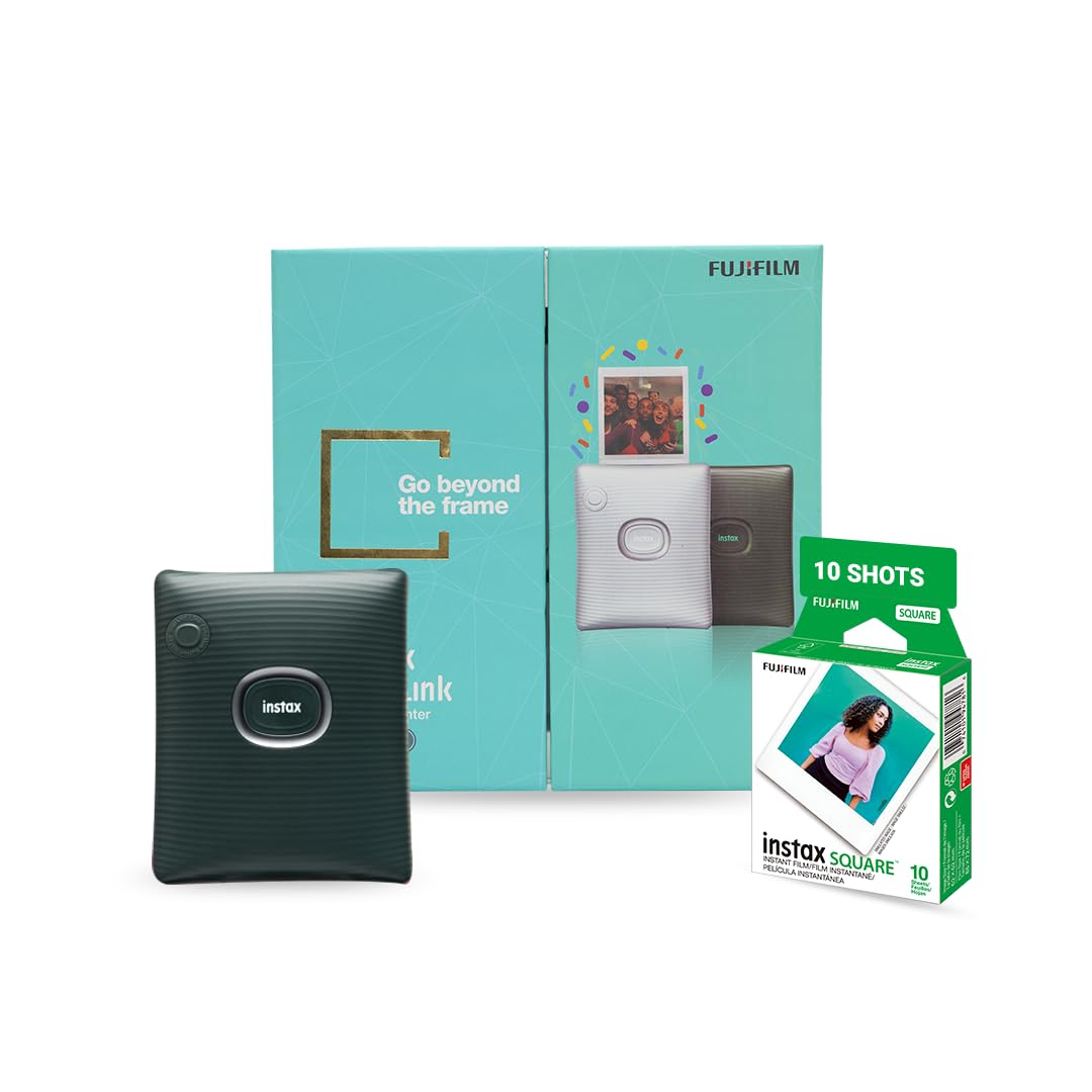 Fujifilm Instax Square Link Smartphone Instant Photo Printer+ 10 Films –Starter Kit, - 2 Color Options