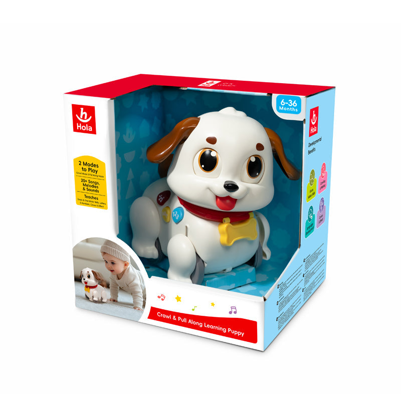 Hola Crawl & Pull Along Learning Puppy – Musical Interactive Baby Toy with Songs, Lights & Educational Buttons (6–36 Months)
