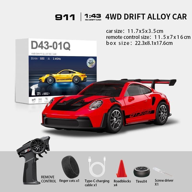 Hstar 1:43 RC Drift Car  2.4GHz 4WD Alloy 20 km/h High-Speed RC Racing Car with Gyro – (Red)