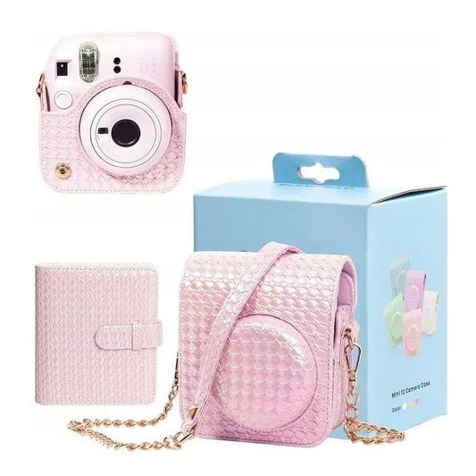 Iridescent PU Leather Case & Photo Album Set for Fujifilm Instax Mini 12 – Includes Carrying Case & 64 Sheets Photo Album (Blossom Pink) - Jaiman Toys