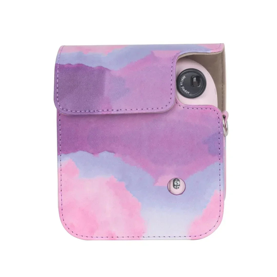 Pink Painting Charm – Rainproof PU Leather Case for Instax Mini 12 with Adjustable Strap - Jaiman Toys