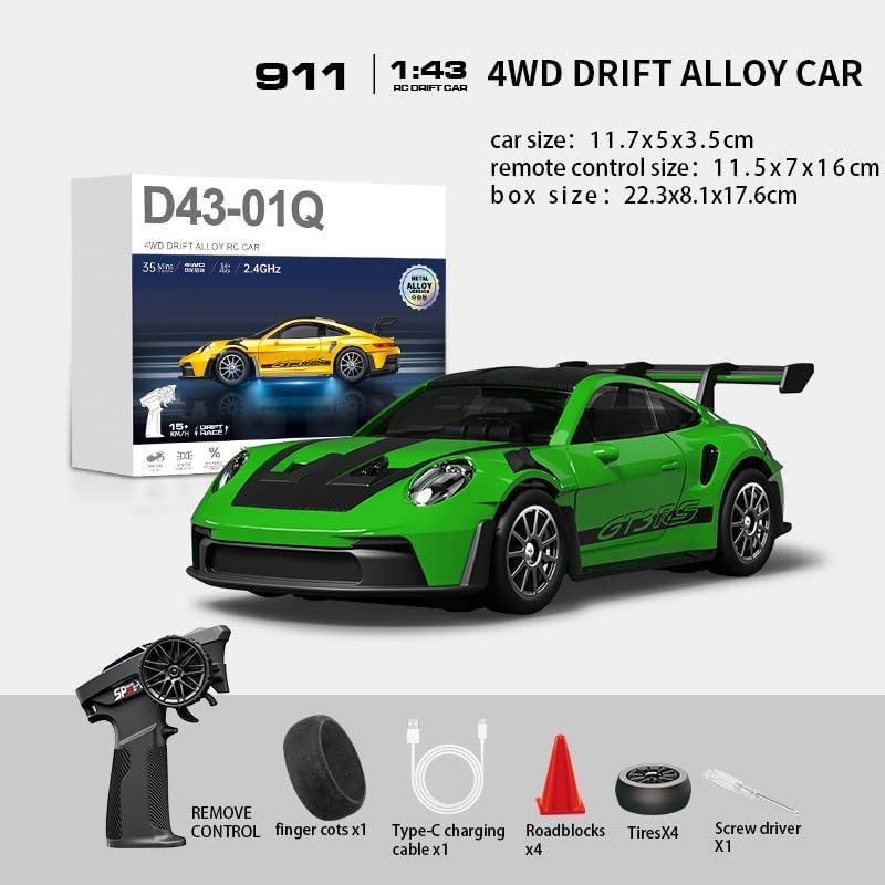 Hstar 1:43 RC Drift Car  2.4GHz 4WD Alloy 20 km/h High-Speed RC Racing Car with Gyro -(Green)