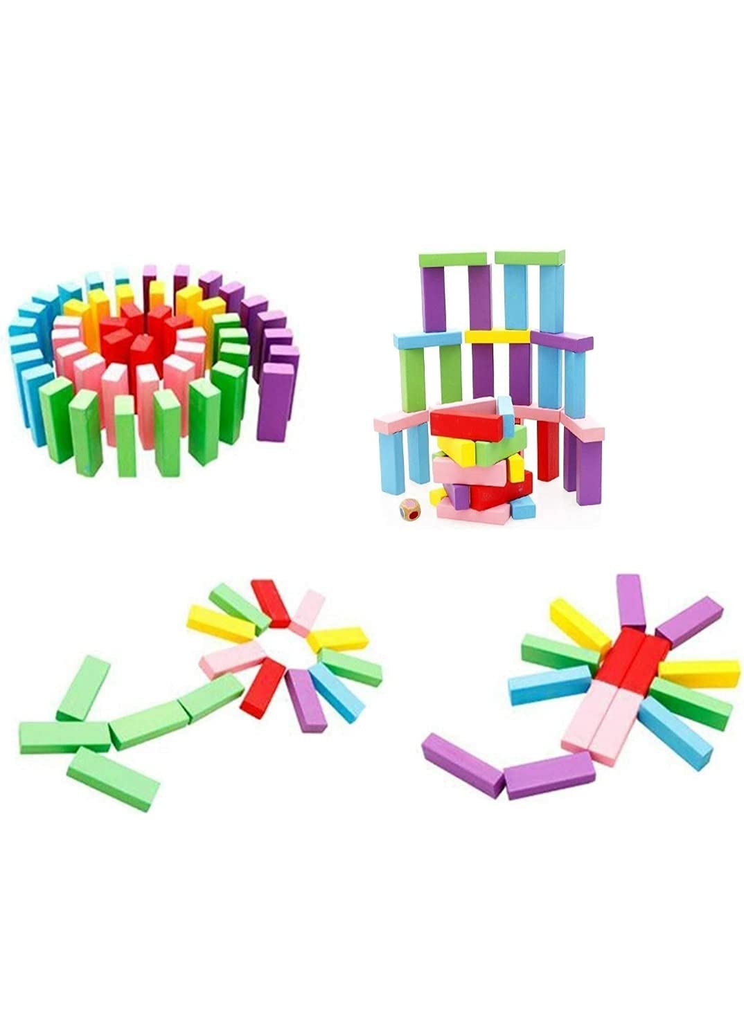 Simarr Coloured Stackeez Wooden Tower Stacking Game – 54 Piece Wooden Blocks with Dice | Classic Family Balance Game for Kids & Adults