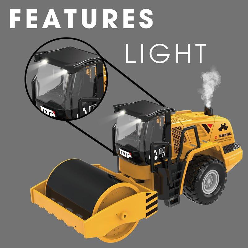 ThinkerPlace Metal Steam Roller with Light, Sound & Spray | Heavy-Duty Friction Powered Construction Vehicle Toy