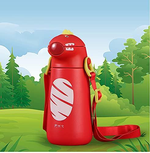 Kids Dino Water Bottle with One-Touch Flip Lid and Straw, Stainless Steel Bottle 400 ML (Red) - Jaiman Toys