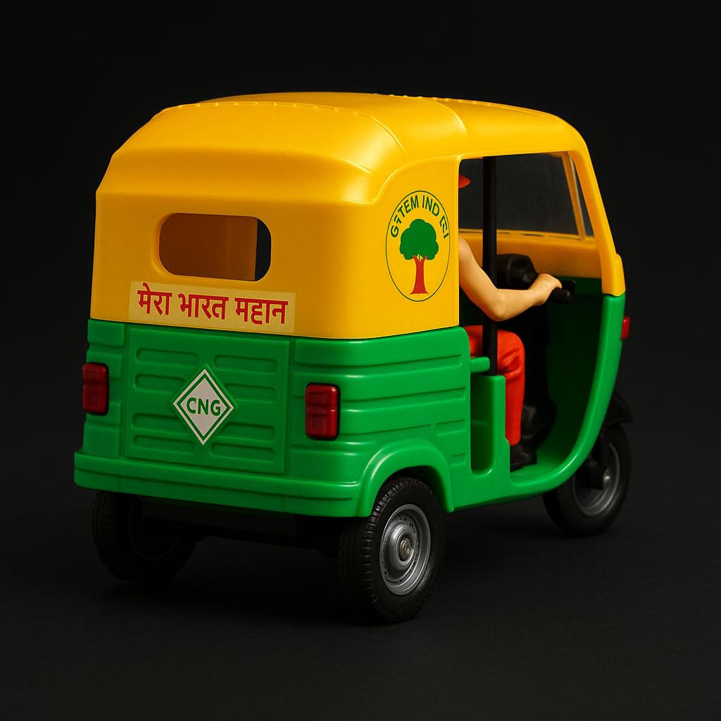 Centy Public Commuters CNG Auto Rickshaw Pull Back Toy with Open Side Entry | Friction Powered | Green & Yellow | Ages 3+