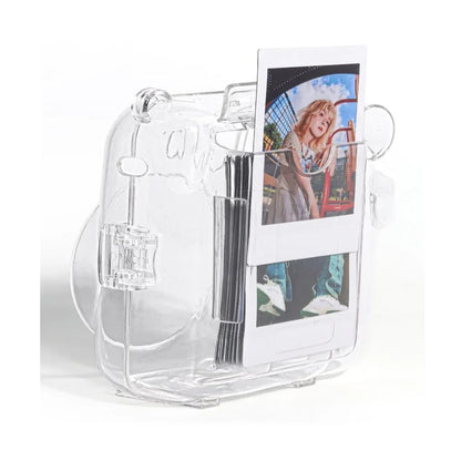 Accessories Bundle - Camera Case for Fujifilm Instax Mini 12 (Crystel Clear) + Adjustable Rainbow Strap and Photo Pocket in Back + Case Decorative Stickers - Blossom Pink - Jaiman Toys