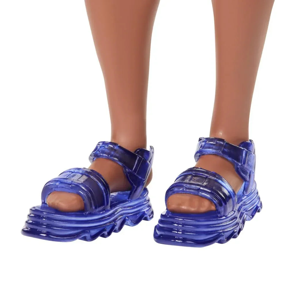 Barbie Fashionistas Ken Doll #220 with Behind-The-Ear Hearing Aids & Broad Body Wearing a Removable Orange Patterned Shirt, Shorts & Jelly Sandals - Jaiman Toys