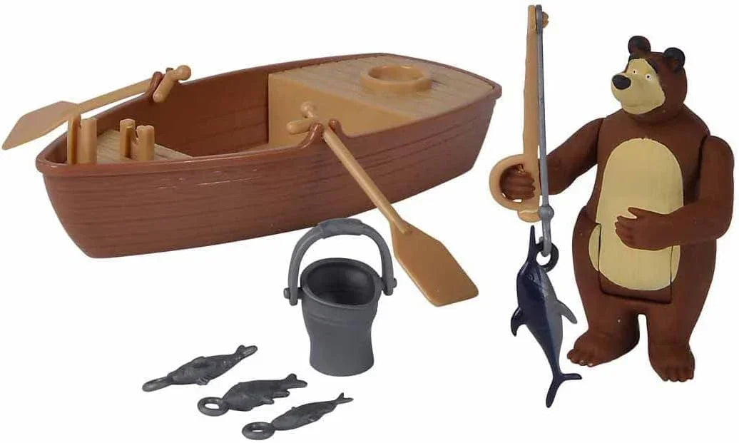 Masha and The Bear by Fratelli (3 Inch Masha Series Bear Doll and Its Boat and Fishing Accessories) - Jaiman Toys