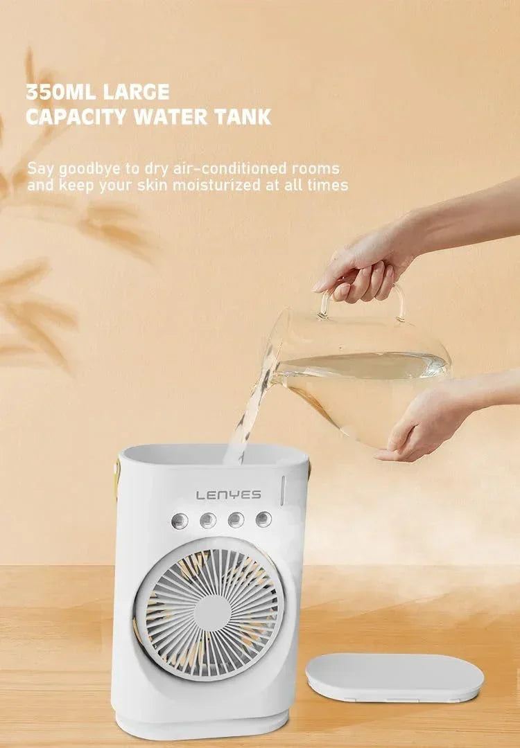 Lenyes LHF05 60 mm Mini Fan | LED Lighting | Rechargeable Fan | 3 Fan Speeds | 2 Light Mode Settings | High Speed Oscillation Table Fan | White Protable Fan - Jaiman Toys