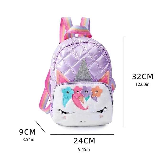 Unicorn Glitter Kids Backpack – Cute Quilted School Bag for Girls with Rainbow Straps