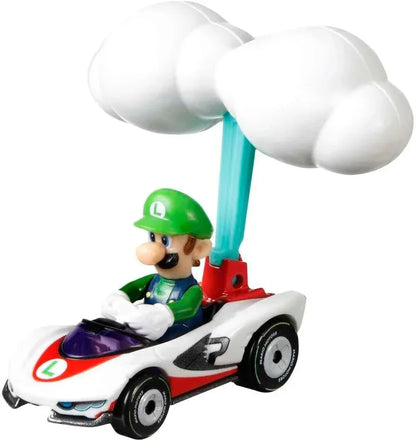 Hot Wheels Mario Kart Luigi Die Cast Car | P-Wing Kart with Cloud Glider | 1:64 Collectible Racing Toy | 3+ Years