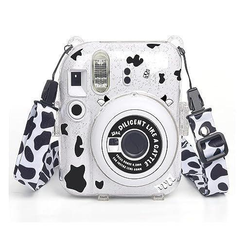 Fujifilm Instax Clear Storage Case for Instax Mini 12 Camera Case Transparent with Shoulder Strap and Camera Sticker with Photo Pocket for Store 10 Photos- Clay White - Jaiman Toys
