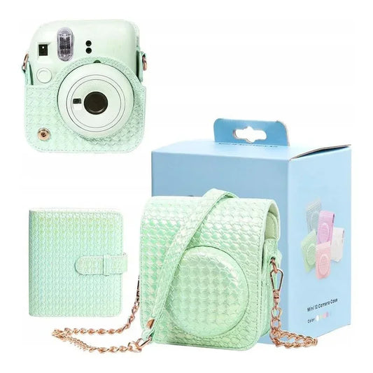 Iridescent PU Leather Case &amp; Photo Album Set for Fujifilm Instax Mini 12 – Includes Carrying Case &amp; 64 Sheets Photo Album (Mint Green) - Jaiman Toys