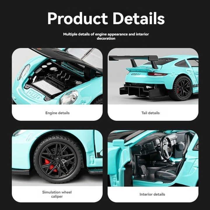 JOY JUNCTION Porsche 911 RSR 1:32 Scale Alloy Metal Pullback Die-Cast Car – Red Model with Lights, Music & Openable Doors - Jaiman Toys