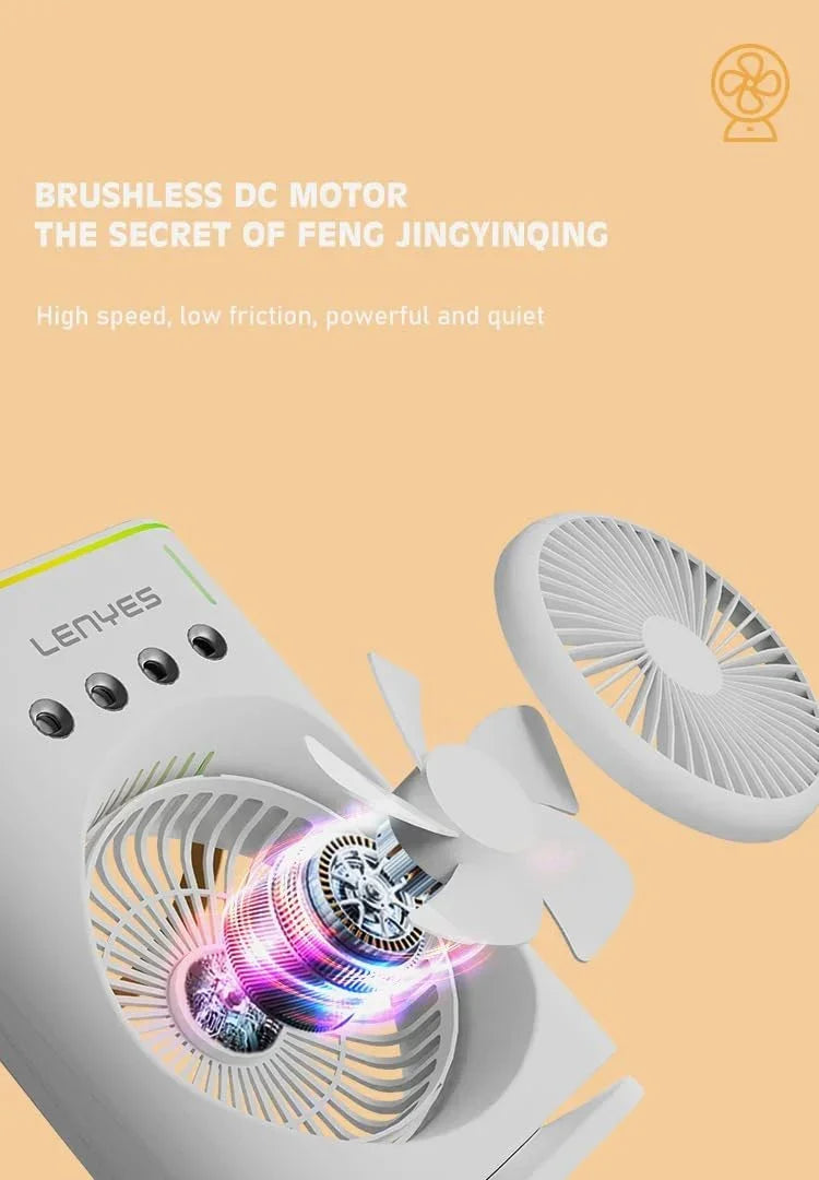 Lenyes LHF05 60 mm Mini Fan | LED Lighting | Rechargeable Fan | 3 Fan Speeds | 2 Light Mode Settings | High Speed Oscillation Table Fan | White Protable Fan - Jaiman Toys