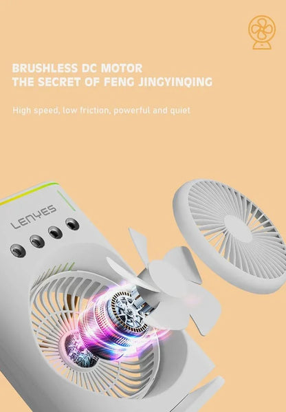 Lenyes LHF05 60 mm Mini Fan | LED Lighting | Rechargeable Fan | 3 Fan Speeds | 2 Light Mode Settings | High Speed Oscillation Table Fan | White Protable Fan - Jaiman Toys