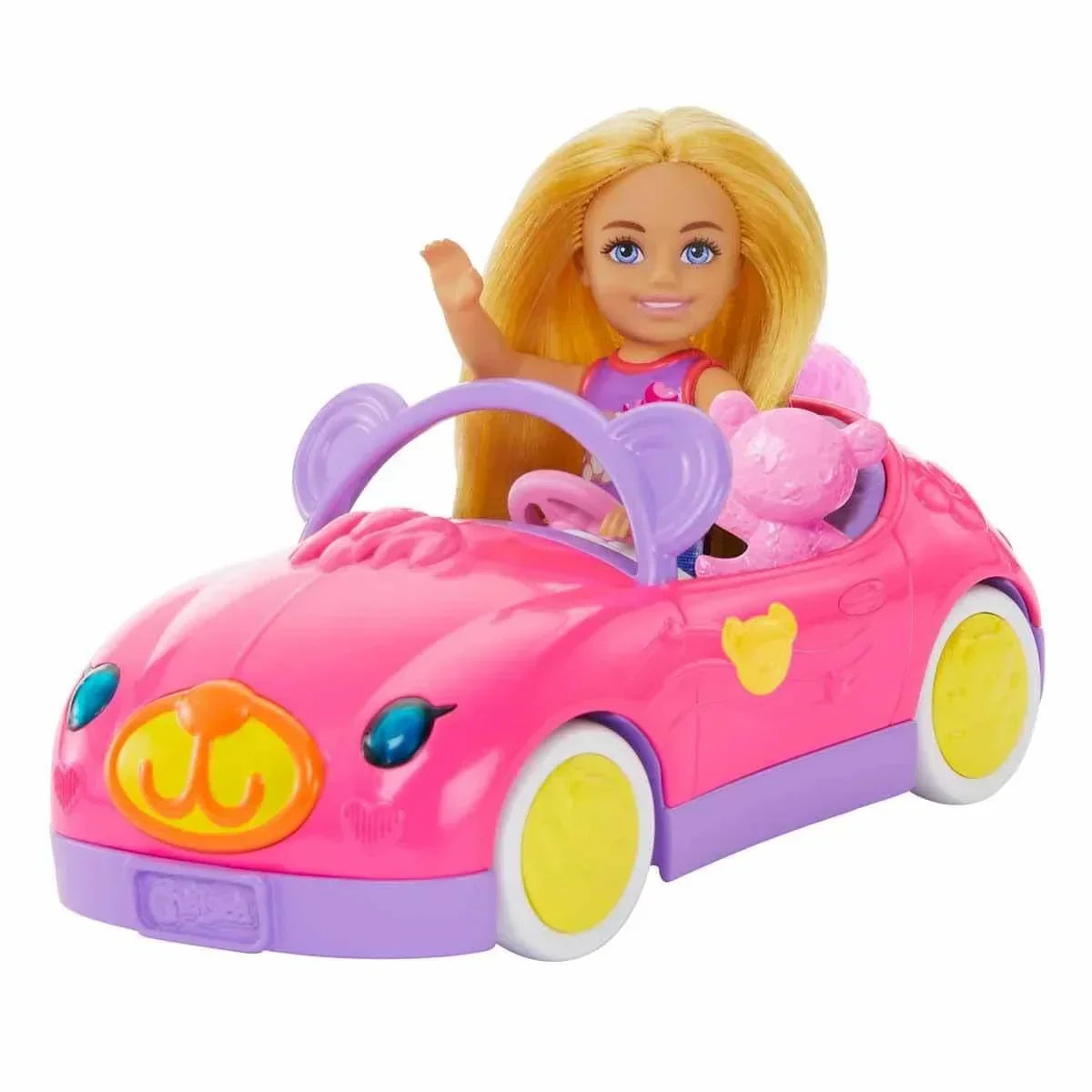 Barbie Chelsea Doll & Toy Car Set with Bear-Themed Convertible & Teddy Bear Accessory, Blonde Small Doll Wears Removable Skirt & Shoes - Jaiman Toys
