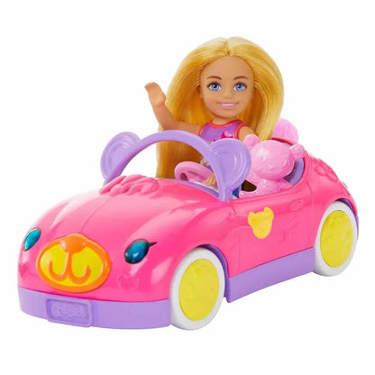 Barbie Chelsea Doll & Toy Car Set with Bear-Themed Convertible & Teddy Bear Accessory, Blonde Small Doll Wears Removable Skirt & Shoes - Jaiman Toys