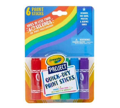 Crayola Project Quick-Dry Paint Sticks set of 6 vibrant colors in packaging.