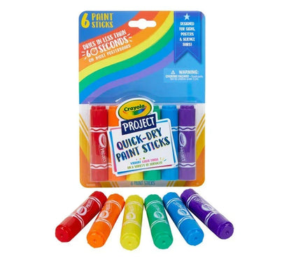 Crayola Project Quick-Dry Paint Sticks 6-pack in assorted vibrant colors for kids crafts.