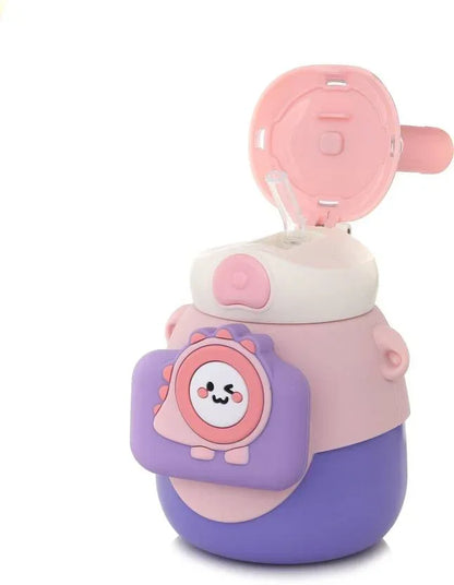 Lookoy Penguin Stainless Steel Water Bottle With Straw 550 ML (Pink) - Jaiman Toys