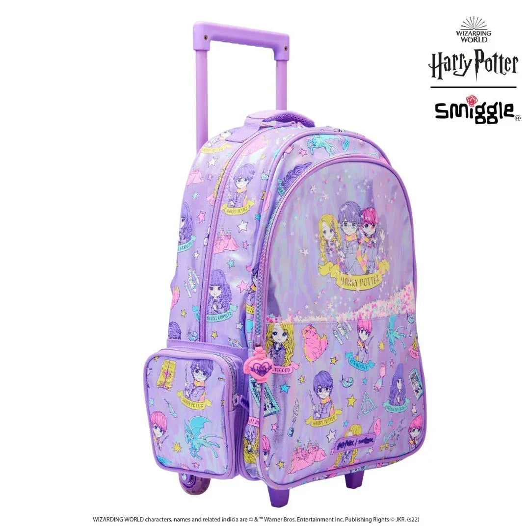 Smiggle 18 Inch Harry Potter Trolley Backpack with Motion-Activated Light-Up Wheels | Extendable Handle & Padded Straps