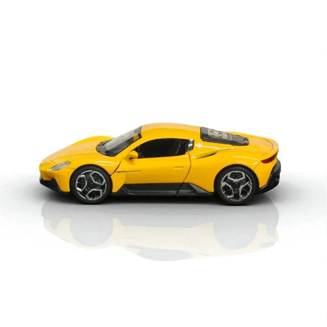 RMZ Hobby 1:32 Maserati MC20 Die-Cast Model Car – Yellow with Openable Doors, Pull-Back Action, Light & Sound (664982) - Jaiman Toys