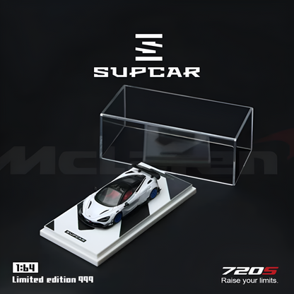 SUPCAR 1:64 McLaren 720S Diecast Model Car | Premium Collectible Supercar Replica | White with Blue Wheels