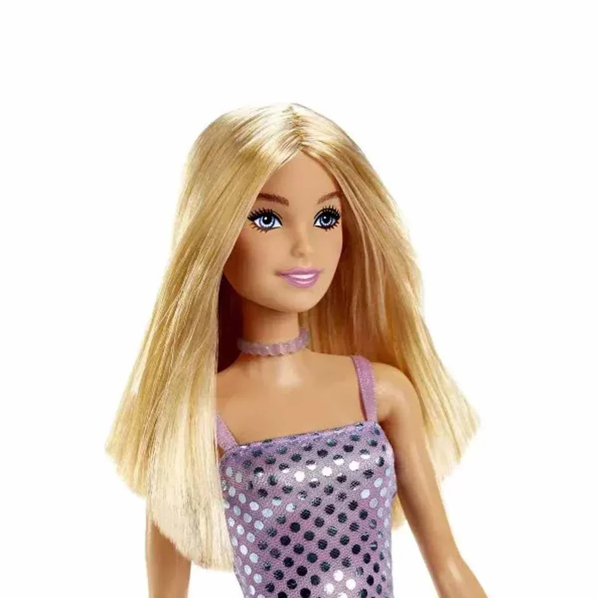 Barbie Doll with Blonde Hair: Lavender Metallic Mini Dress &amp; Trendy Accessories - Perfect Kids' Toy Gift!" - Jaiman Toys