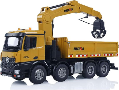 Huina Toys 1538 1:14 Scale Professional R/C Timber Grapple Dump Truck | 26-Function 2.4GHz Remote Control Logging Truck with Alloy Crane, Grapple, Hook & Dump Bed