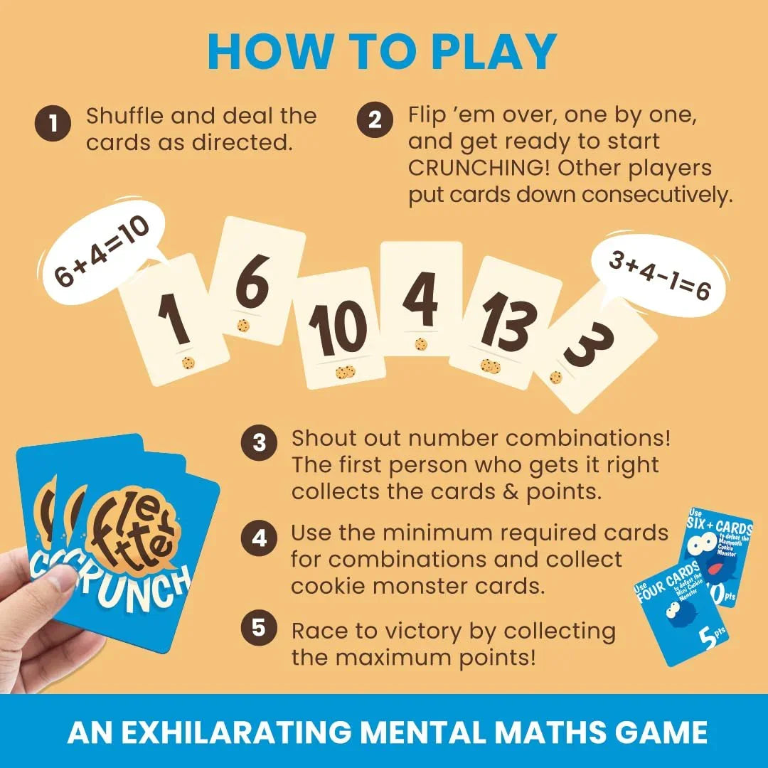 Binca Card Game - Fletter Crunch, Mental Math Game for Kids, Fast-paced Fun for Family Game Night, Addition & Subtraction, Gifts for Kids Ages 8, 9, 10, 11 Years, 2-4 Players - Jaiman Toys
