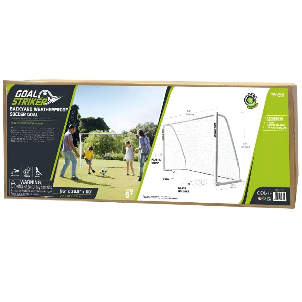 Innov8 Backyard Wheather Proof Soccer Goal, UPVC Frame, Portable with Ground Stakes - Jaiman Toys