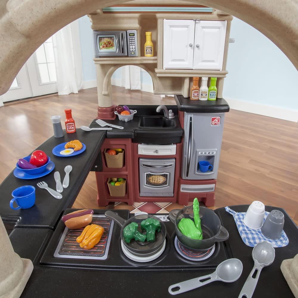 Step2 Grand Walk-In Kitchen Playset – Tan/Maroon/Black for Kids - Jaiman Toys