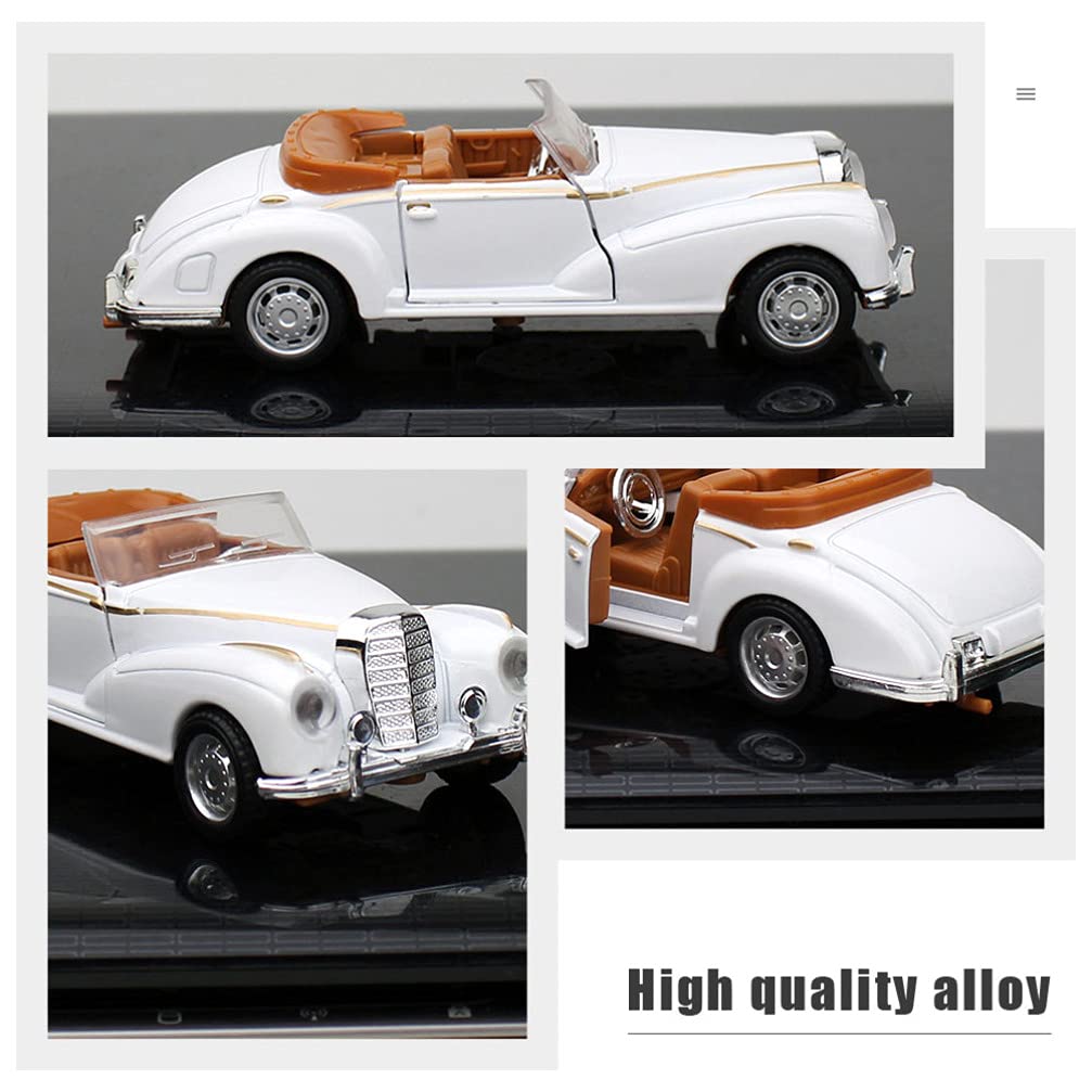 1:32 Scale Classic Convertible Die-Cast Car – Vintage Open Roof Model with Opening Doors (White, 3+ Years)