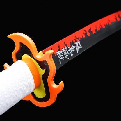 Demon Slayer Rengoku Kyojuro Samurai Sword – Flame Pillar Wooden Katana With Light Effect | Anime Cosplay Prop Sword for Kids & Collectors (Black & Red Blade)