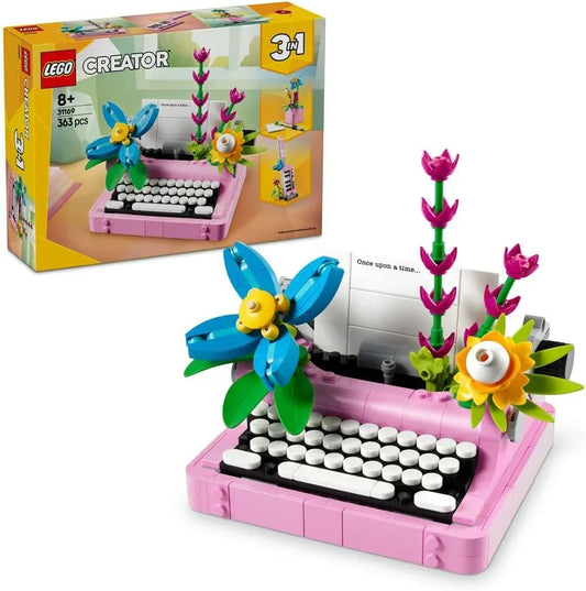 LEGO Creator 3in1 Typewriter with Flowers Toy - Transforms into a Keytar Model or a Flowerpot with Pen & Notebook - Building Set for 8+ Year Old Girls & Boys - Creative Birthday Gift - 31169 - Jaiman Toys