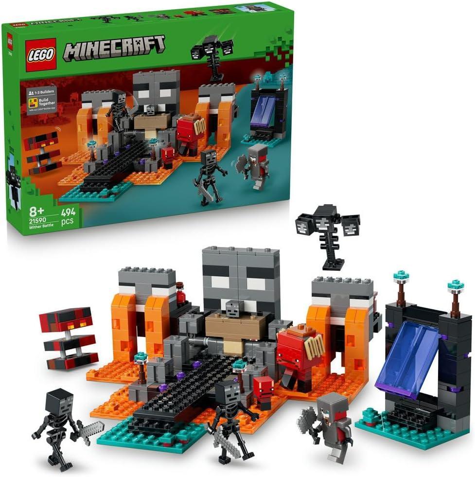 LEGO Minecraft 21590 Wither Battle - Interactive Toy with Crimson Warrior, Strider, Magma Cube & 2 Wither Skeleton Mob Figures - Gamer Gift for 8+ Year Old Boys & Girls